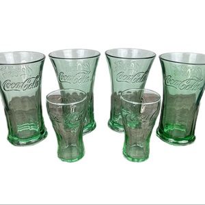 BUNDLE! 6x Vintage Libbey Coca-Cola Green Flared Rim Glass Tumblers/Cups